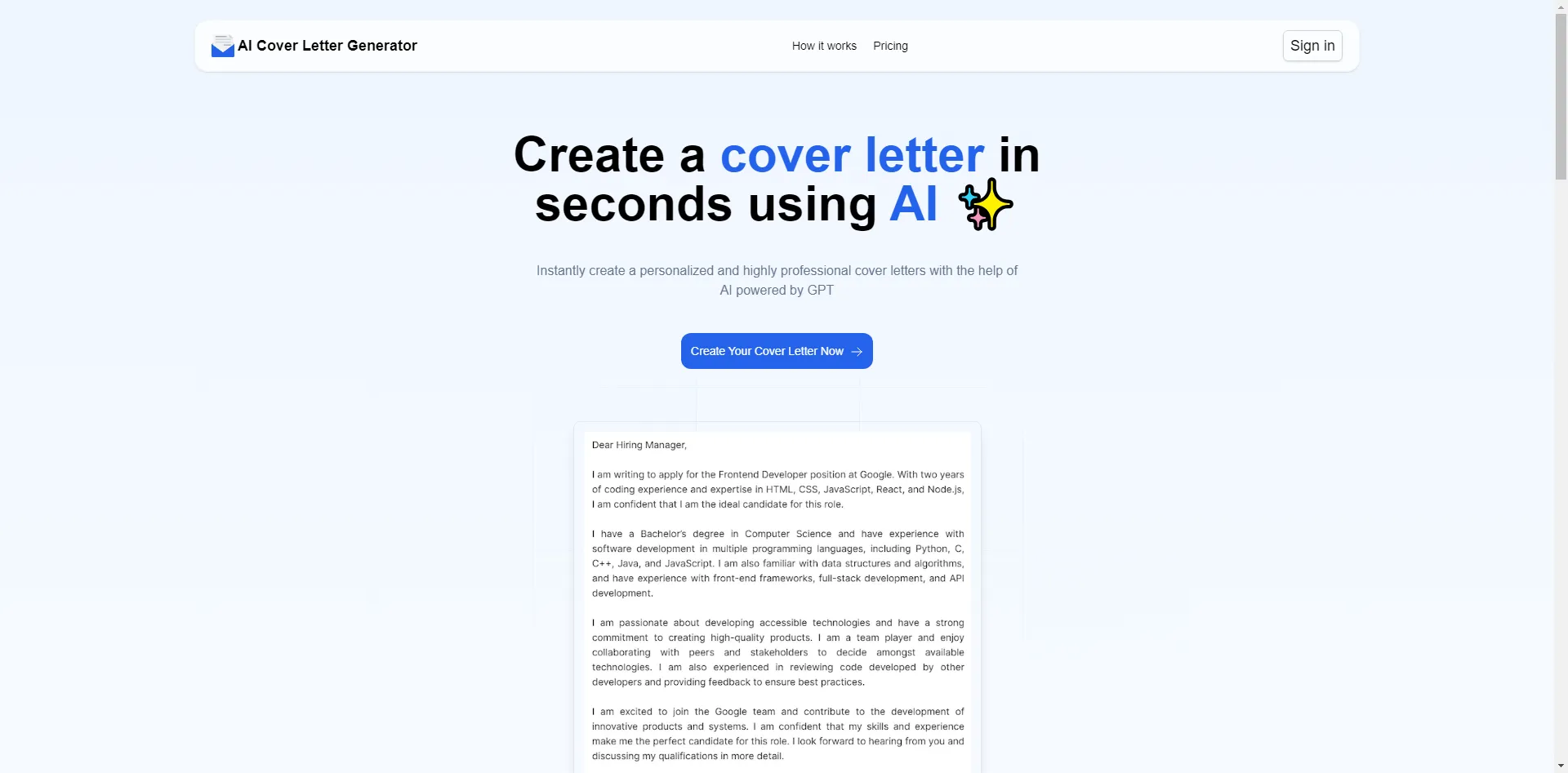 AI Cover Letter Generator